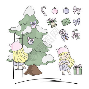 圣诞节装扮圣诞树矢量插图图片