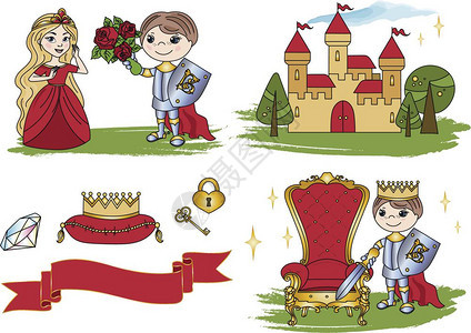 国王城堡童话故事卡通矢量插图图片
