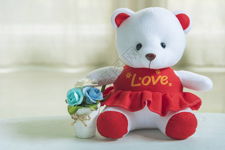 情人节爱和婚礼背景概念可爱的熊有吗衬衫和花盆有白色背景图片添加文字信息设计艺术工作的背景图片