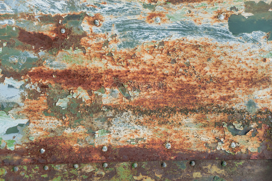 grune纹理旧的生锈金属表面涂有蓝色料粉片和破碎纹理有接缝和图片