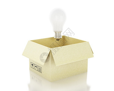 3d插图灯泡想法和不在盒子概念之外图片