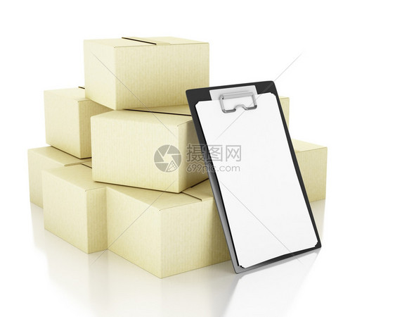 3d插图带有黑名单的纸板盒交付概念孤立白背景图片
