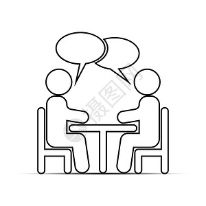 室内椅子两个人坐在一张桌子上聊天画出轮廓插画