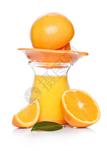 新鲜皮橙子加果汁挤压罐白底叶图片