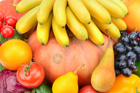 收集新鲜水果和蔬菜背景有机健康食品图片