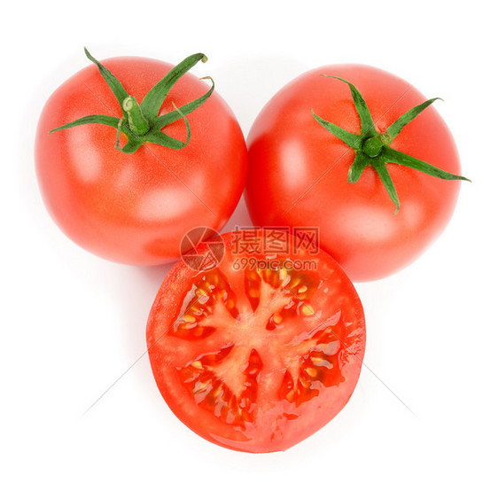 白色背景的新鲜开胃西红柿有机健康食品图片