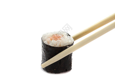 马哈木寿司白种的筷子被孤立在白种背景中图片