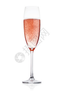 气泡饮料玫瑰粉红香槟杯白色背景上隔开的泡背景