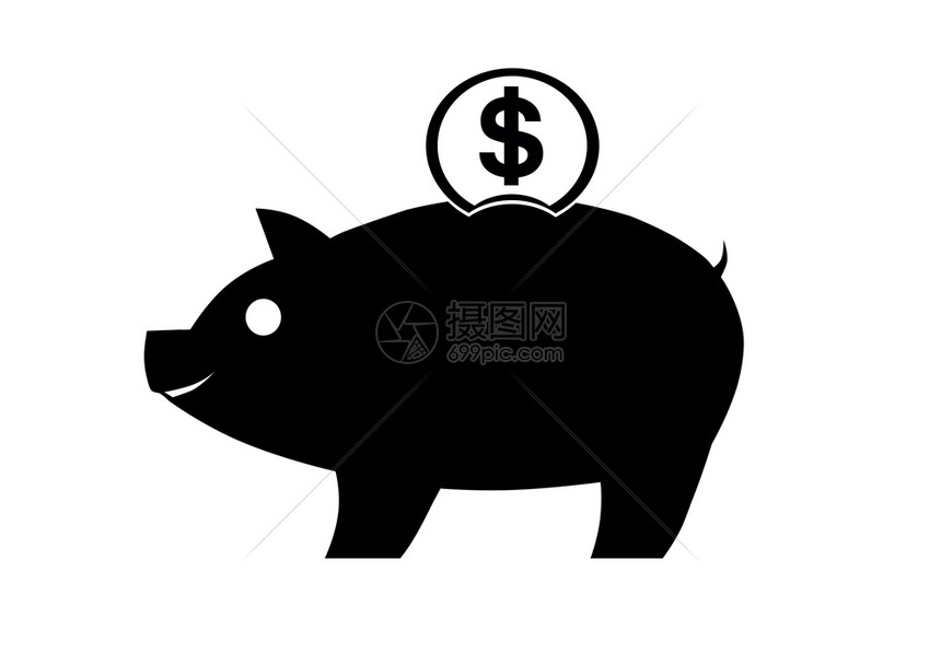 pig银行向量图标白底带有美元硬币图片