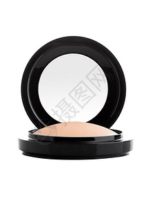 黑色圆形塑料箱中的化妆粉白底面有镜子图片