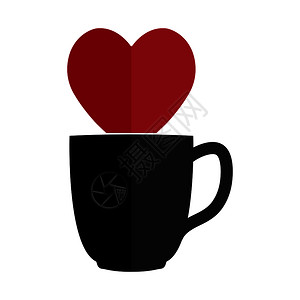 心脏和杯子的轮廓茶或咖啡图片