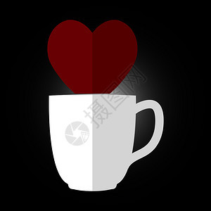 心脏和杯子的轮廓茶或咖啡背景图片