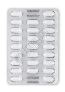 药片在银泡盒里白色背景的图片