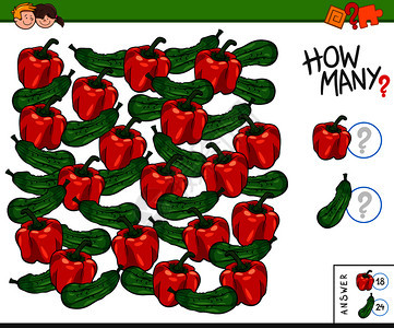 黄瓜和红辣椒儿童计数插图图片