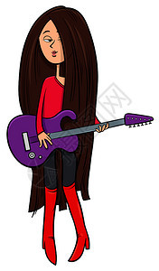 配有电吉他的女孩漫画插图图片