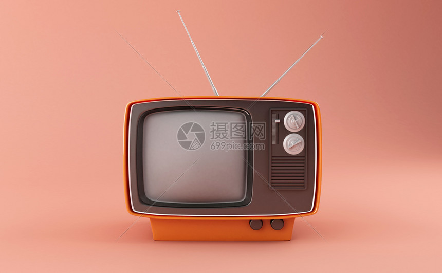 粉红色背景的老旧tv3d插图图片