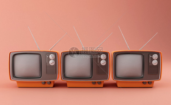 粉红色背景的老旧tv3d插图图片