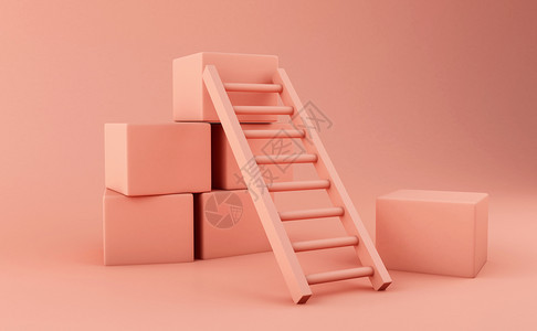 3d铸造者插图成功阶梯粉红色背景的商业概念图片