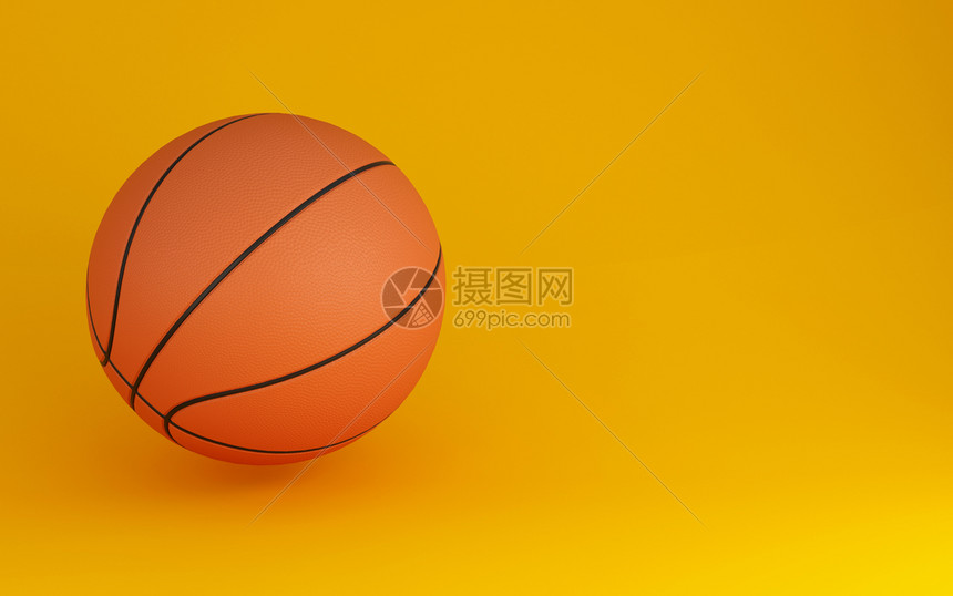 3个插图黄色背景的篮球体育概念图片