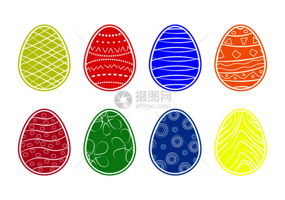 彩色东方鸡蛋的简单颜色模式平板设计图片