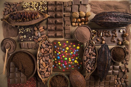 收集巧克力可豆糖果天然纸面背景甜点图片