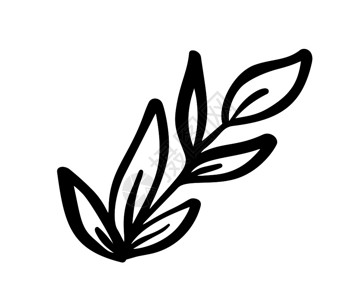 婚礼手话黑白手绘卡通植物树叶插画