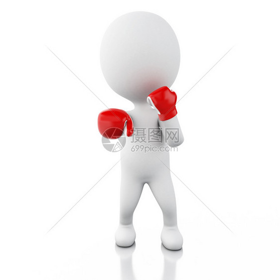 带红色拳击手套的白人体育概念孤立的白人背景3d铸造者插图图片