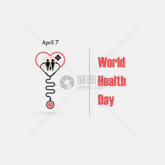 带有心脏形状矢量标志设计模板的地球符号和听诊器图标世界健康日图标世界健康日理念运动概矢量图解图片