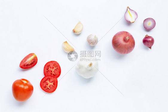 番茄红洋葱大蒜健康饮食概念图片