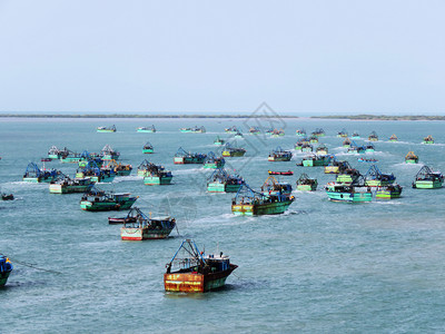 海上船只,曼纳尔生物圈保护区湾,泰米尔纳杜印地亚。 海上船只,印地亚。图片