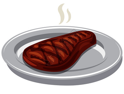 培根肉热烤牛排插画