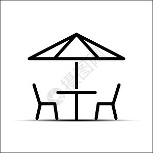 伞式平板设计下的两张椅子和桌图片