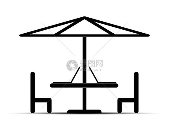 伞式平板设计下的两张椅子和桌图片