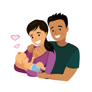一个幸福的已婚夫妇和一个新生婴儿卡通矢量插图一个快乐的已婚夫妇和一个新生婴儿图片