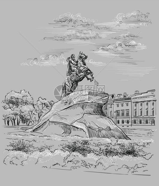 俄罗斯皇帝纪念碑的城市景象是参议院广场上的伟大人物彼得圣斯堡俄罗图片