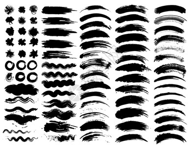 一组刷子黑色墨水灌木笔矢量图解图片