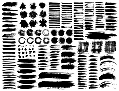 一组刷子黑色墨水灌木笔矢量图解背景图片