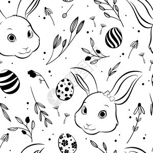 EasterBuny和蛋无缝模式手绘风格矢量插图图片