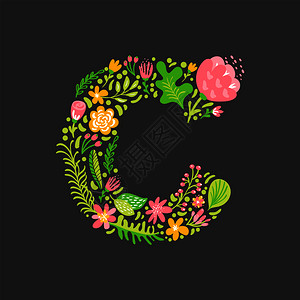 花朵婚礼装饰大写字母c矢量图图片素材