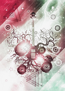 现代发光的音乐海报吉他树设计背景图片