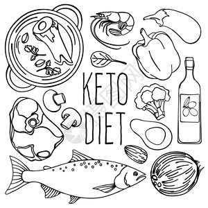 Keto单色食品健康饮矢量插图集图片