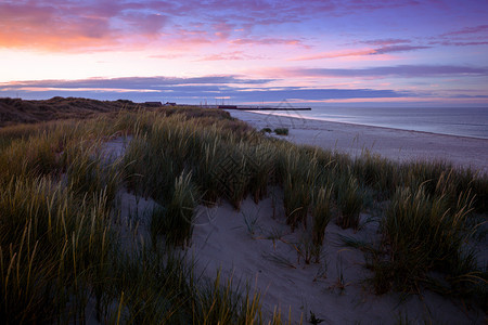 日落时北海的岸图片
