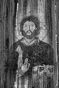 黑人和白布料纹理背景上的基督神像现代基督宗教艺术形象图片