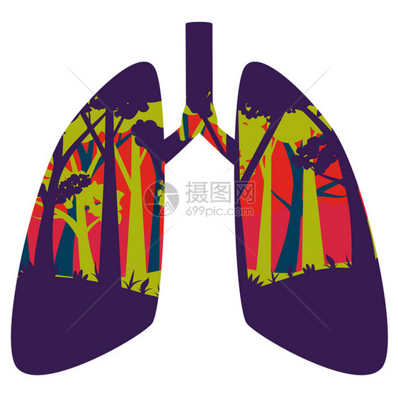 人类肺里有抽象的森林插图图片