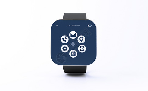3d插图智能手表白色背景上的应用程序图标技术概念图片