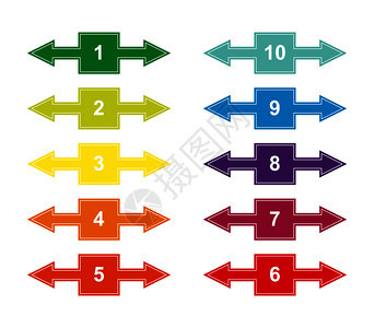 一组颜色编号方形为1至0右箭头和左用于设计和装饰工程演示文稿计划带有编号的标签图片