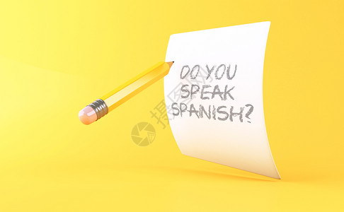 3d说明黄铅笔和背景纸页教育和学习西班牙语概念图片