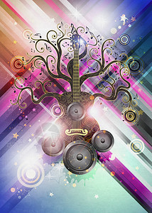 现代发光的音乐海报吉他树设计背景图片