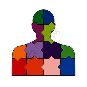 男人的轮廓由谜题元素组成彩色平板设计图片