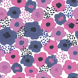 硬包景墙无缝重复图案白色背景上有鲜花手画布料礼品包壁画设计插画